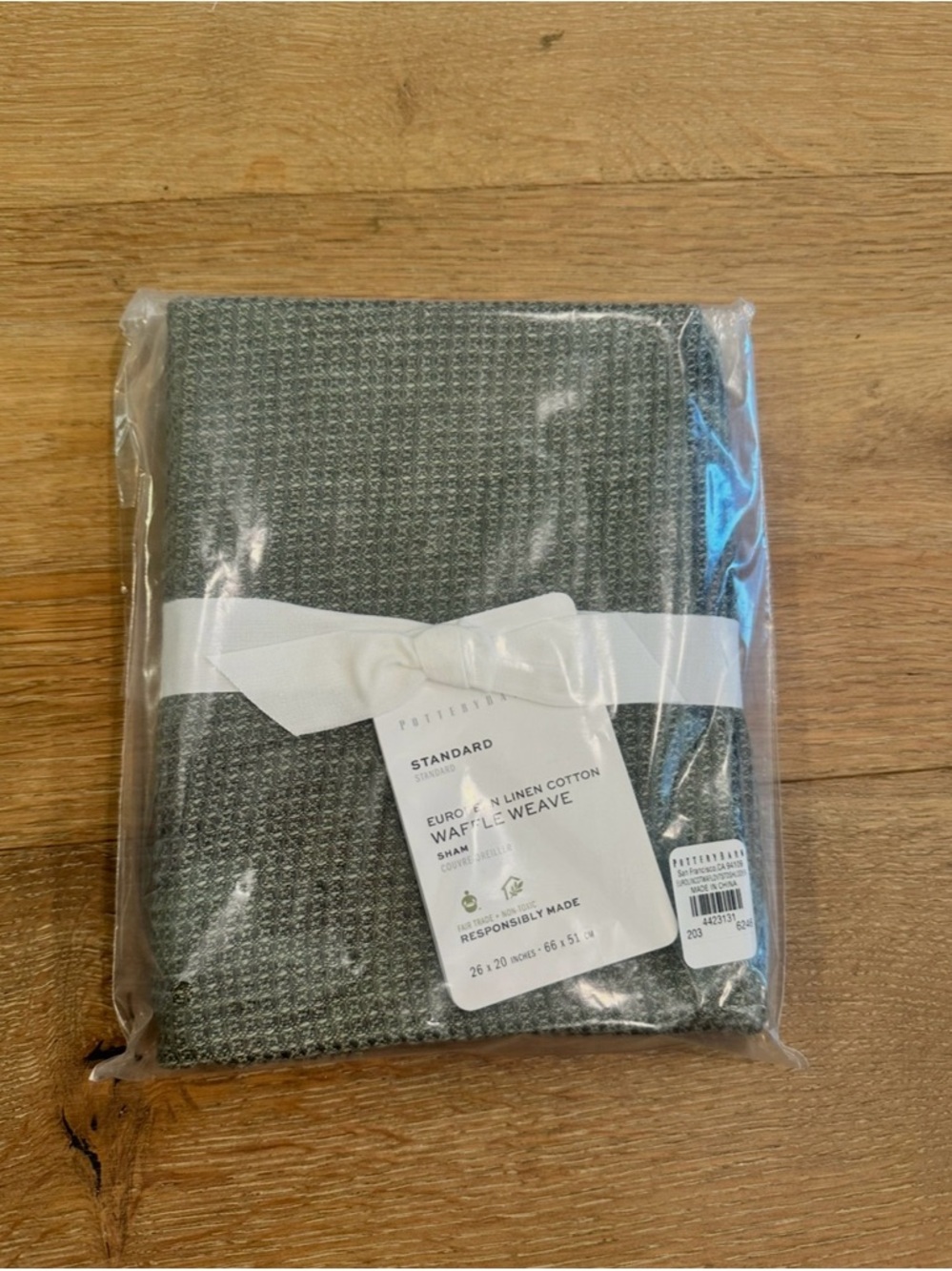 Pottery Barn Gray Waffle Weave Linen-Cotton Sham in Loden SET OF 2